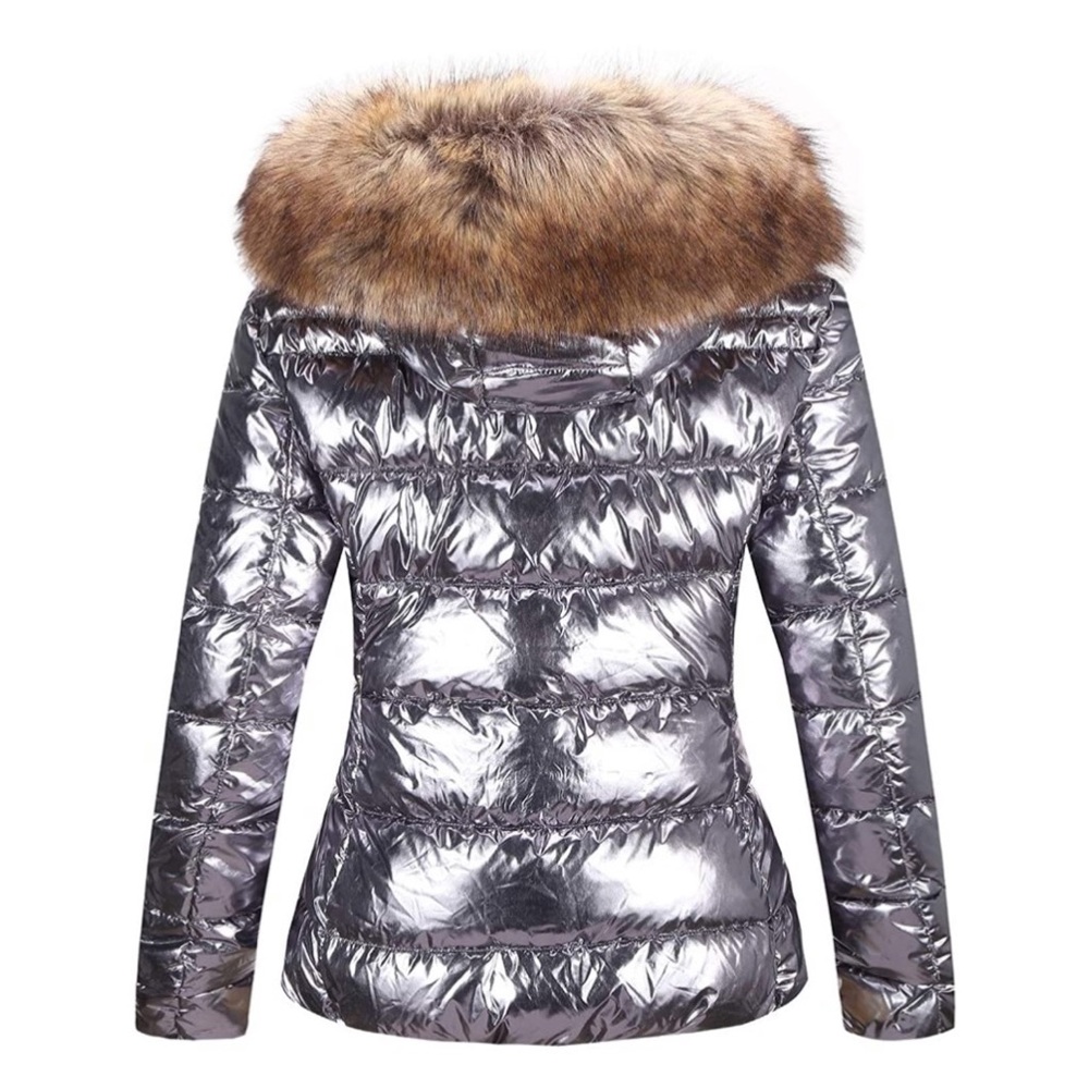 Lightweight Puffer Jacket Warm Coat Hooded Fur - Picture 3 of 7
